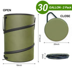 Sprinia 2-Pack 30 Gallon Collapsible Pop-Up Trash Can for Camping, RV - Waste Yard Bag for Gardening Lawn/Leaf - 30 Gallon Each Bag, Green