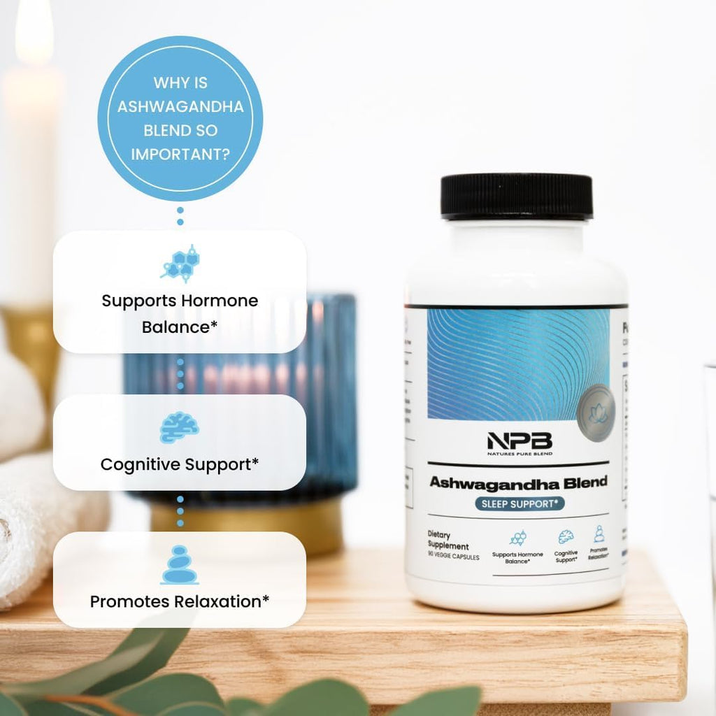 Nature's Pure Blend Ashwagandha Supplements – Organic Ashwagandha Root & Extract for Women and Men – Stress Relief, Sleep, and Mood Support – Athletic Performance & Focus Support – 60 Vegan Capsules