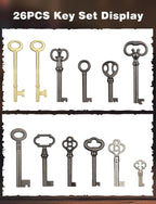 Mellbree Skeleton Key Set, 26-Key Universal Replacement Skeleton Keys Kit for Antique Dresser, Chinese Cabinet, Antique Furniture and Old Style Cabinets or Doors, Collectible Gift
