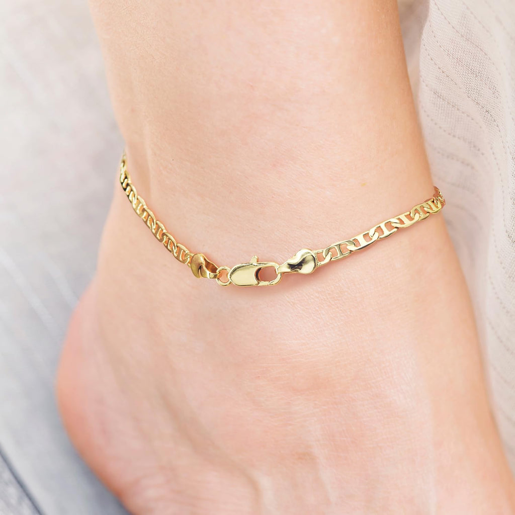 CISSIEPERAL Ankle Bracelets 14K Gold Ankle Bracelets for Women 3.6mm 9-11”