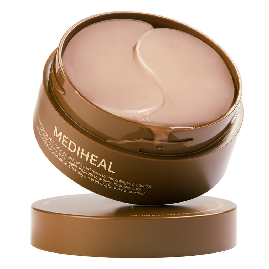 Mediheal Retinol Collagen Under Eye Patches - Korean Hydrogel Eye Pads (60 patches) with 95% Retinol & 5 Micro Collagen. Nourishing & Non Irritating Eye Gel Mask. Sealing Cap & Spatula Included.