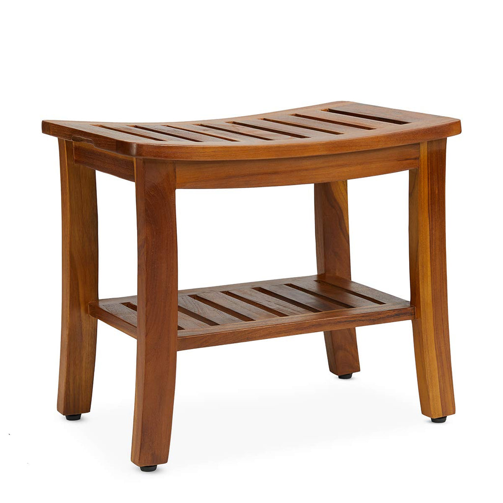 Teak Shower Bench 21 Inch, Fully Assembled Wood Bath Stool for Shower & Spa, The Hermod