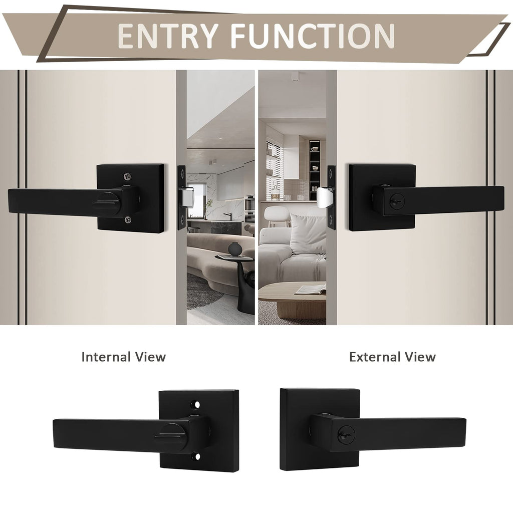 Probrico 3 Pack Black Door Levers Interior Bedroom Entrance Door knobs Door Lock Set One Keyway Entry Keyed Alike Same Key Entrance Lockset Each with 3 Same Keys