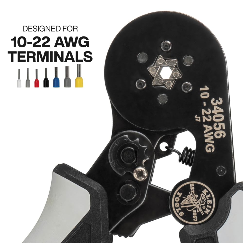 Klein Tools 34061 Ferrule Crimping Tool Set with Ratcheting Hex Crimper Pliers, 1200 Wire Terminals (10-22 AWG), and Soft Carrying Case for Electrical Applications