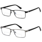 LKEYE Bifocal Reading Glasses Men Progressive Blue Light Blocking Computer Readers No Line Wide Metal Frame Designer Cheaters Transition Square Stylish Fashion Eyewear LK6013 +2.00 Strength