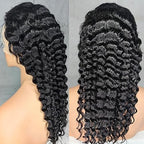 28Inch Deep Wave Lace Front Wigs Human Hair-13x4 HD Transparent Deep Wave Frontal Wigs Glueless Curly Wigs for Women 180% Density Curly Lace Front Wigs Human Hair Pre Plucked with Baby Hair