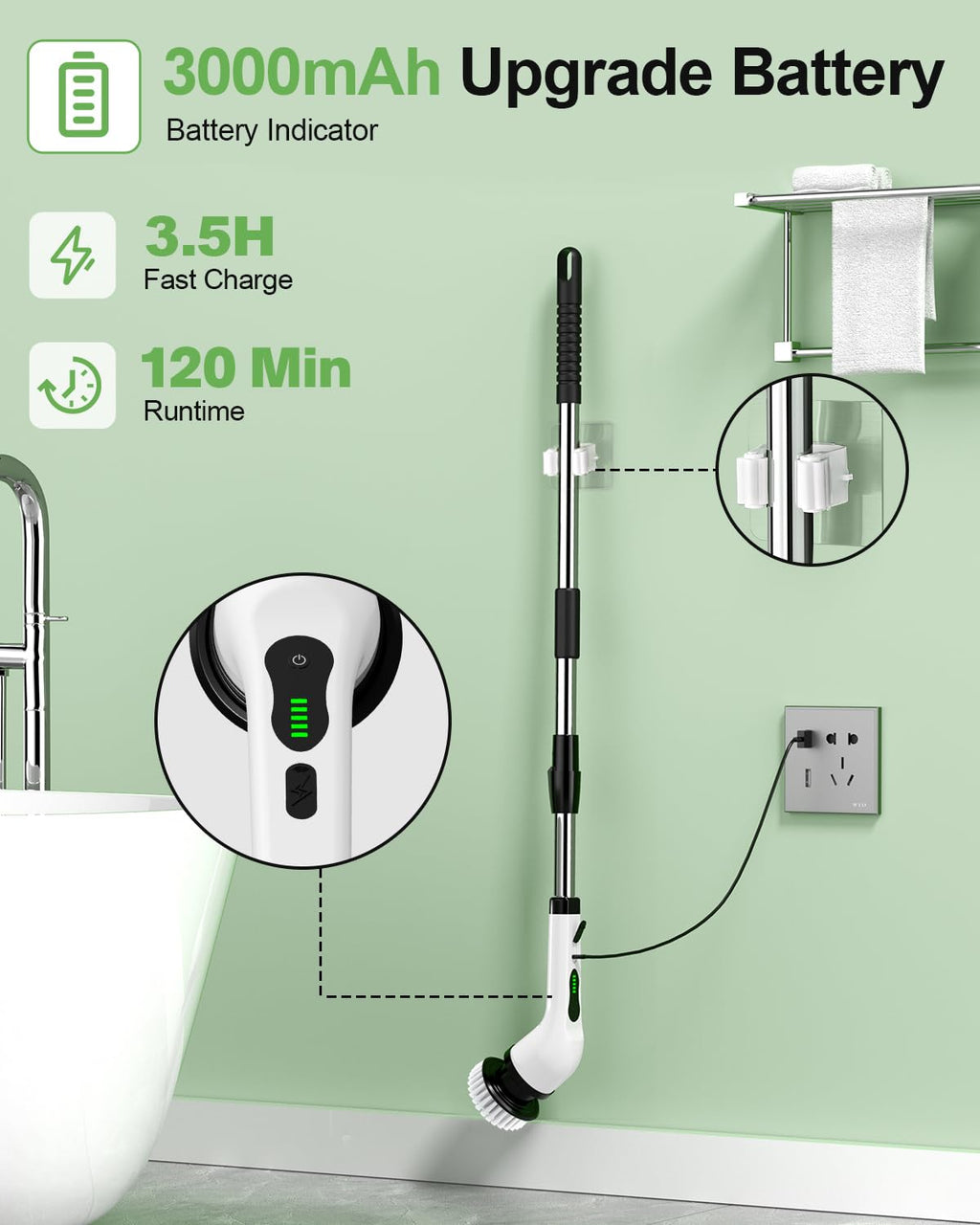 Lichffy Cordless Electric Spin Scrubber, 9 Brush Heads, 2-Speed Motor