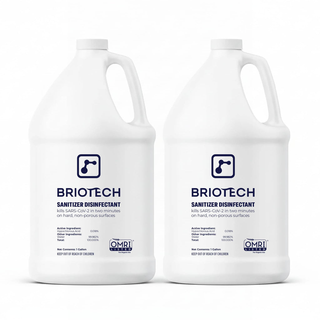 BRIOTECH Sanitizer Disinfectant Hypochlorous, Kill 99.99% of Viruses & Bacteria, Control Mold, Eliminate Odor, Gentle for Nursery & Play Rooms, Food Contact Surface Sanitizer, 1 Gallon Refill (2 Pack)