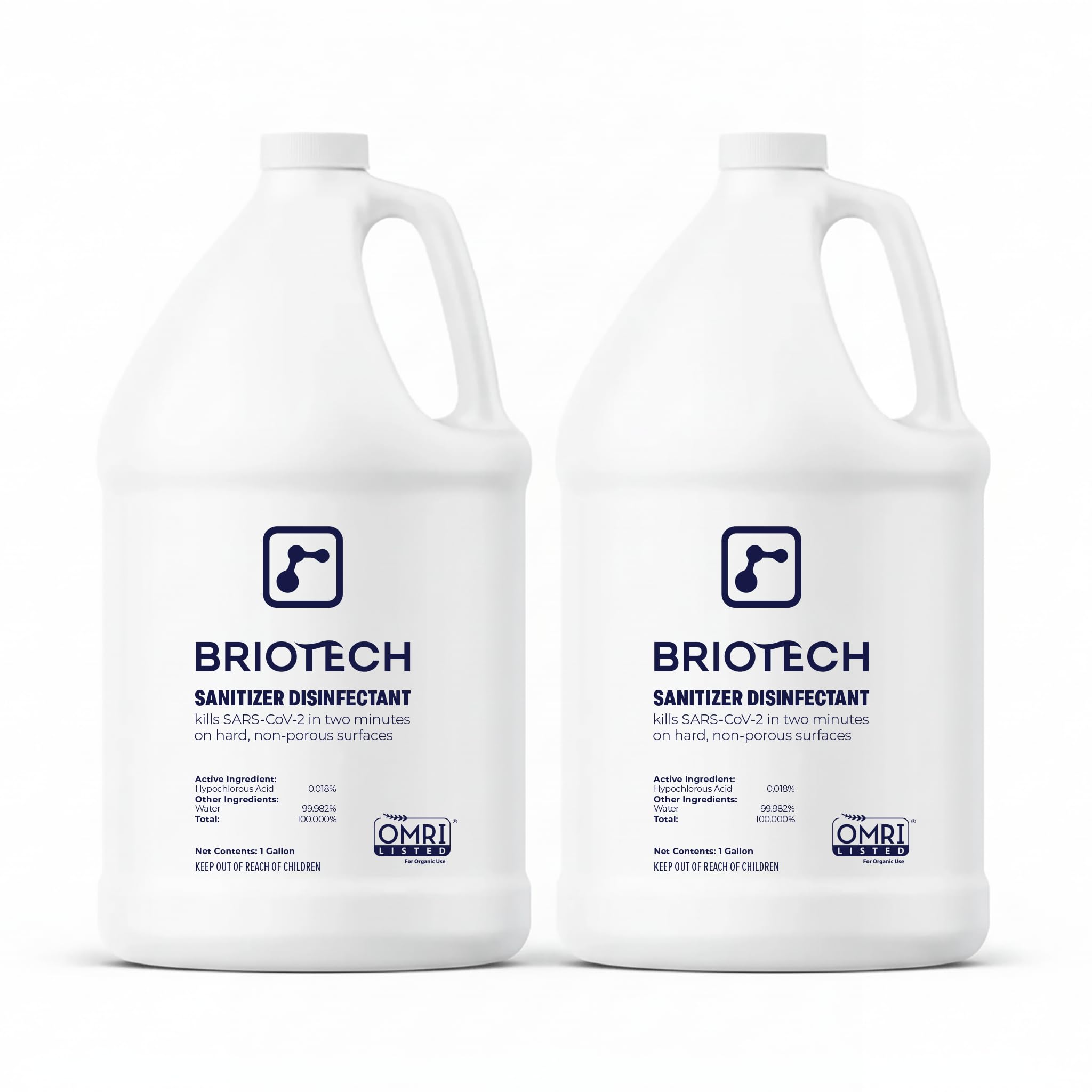 BRIOTECH Sanitizer Disinfectant Hypochlorous, Kill 99.99% of Viruses & Bacteria, Control Mold, Eliminate Odor, Gentle for Nursery & Play Rooms, Food Contact Surface Sanitizer, 1 Gallon Refill (2 Pack)