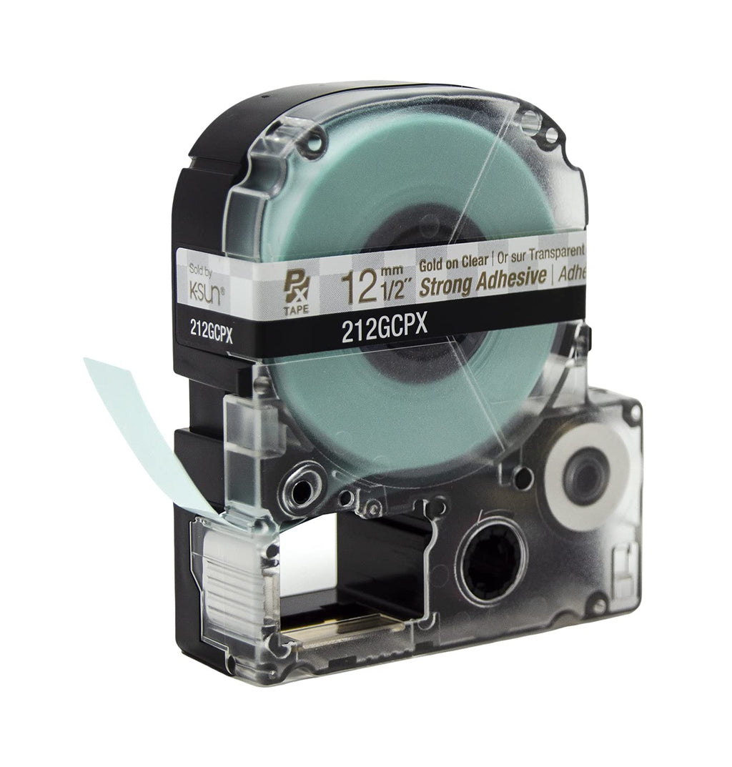 Epson LABELWORKS 212GCPX Genuine PET (Polyester) Tape Cartridge - Gold on Clear Label Maker Tape - 1/2" (12MM) Wide, 30'