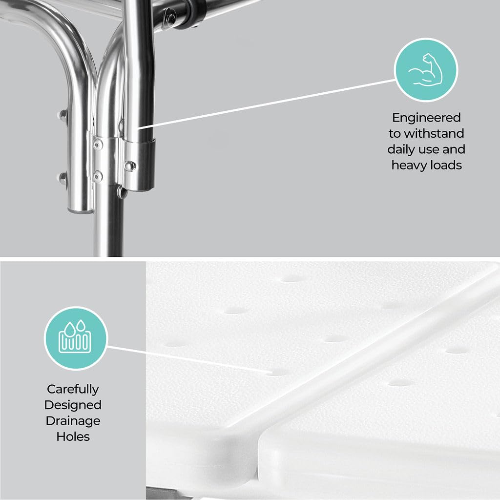 Medical King Transfer Bench MK7140 - Bathtub Shower Chair, Adjustable Height, Holds Up to 400 Lbs, White, Plastic