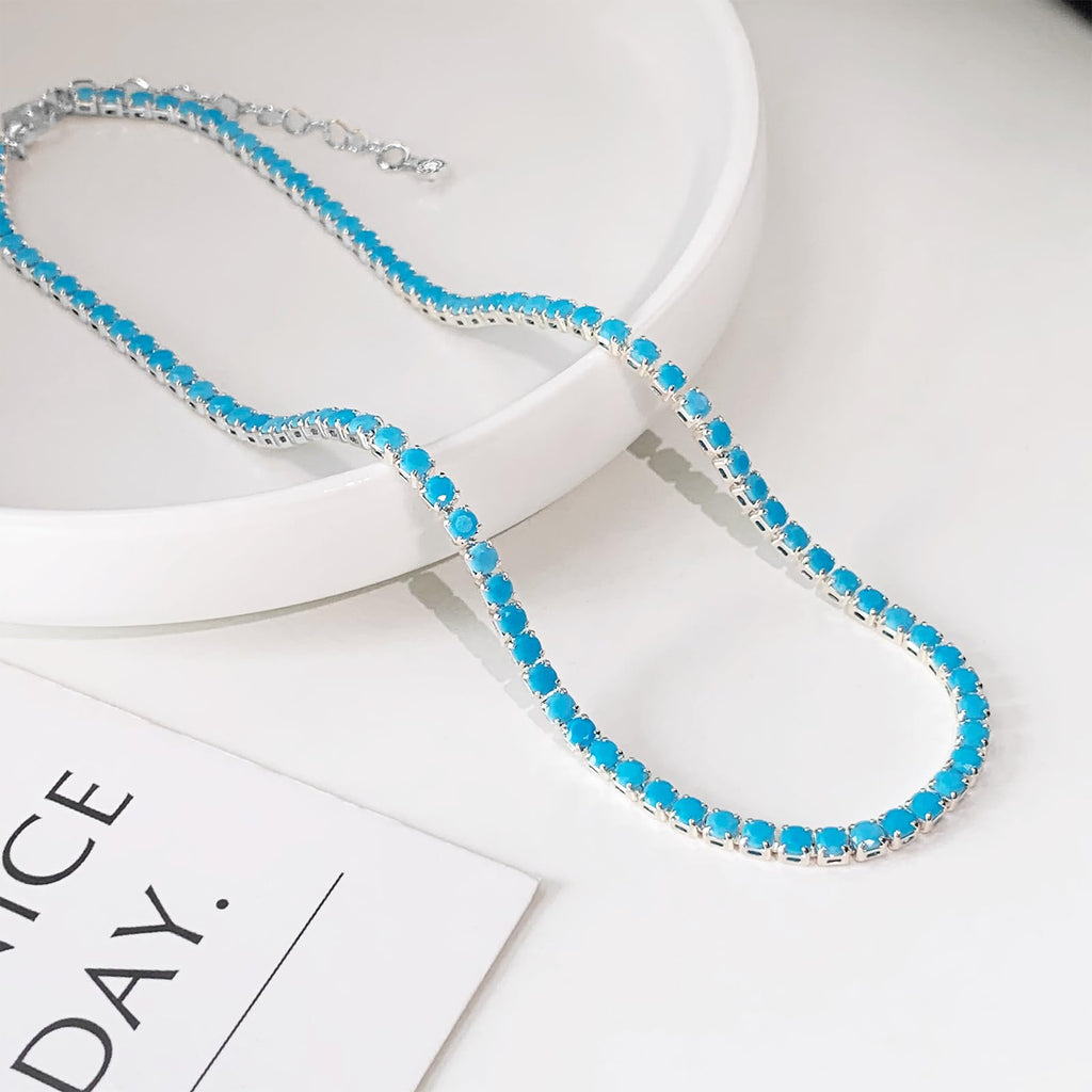 Luxval Turquoise Necklaces for Women Silver Tennis Necklaces Western Turquoise Boho Necklace Beach Summer Everyday Western Jewelry Gifts