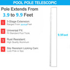 JSPJSP Pool Pole- Professional 9-Foot Telescopic Pool Cleaning Rod,Pool Rod Adjustable Telescopic Rod, Used for Cleaning Nets, Brushes, Vacuum Heads (9-feet)