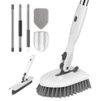 SetSail 4-in-1 Tile Tub Floor Scrubber with 52-inch Long Adjustable Handle Shower Cleaner Brush with V-Shaped Grout Brush and 3 Replacement Brush Heads for Bathroom Kitchen Walls Tub Tile, White Grey