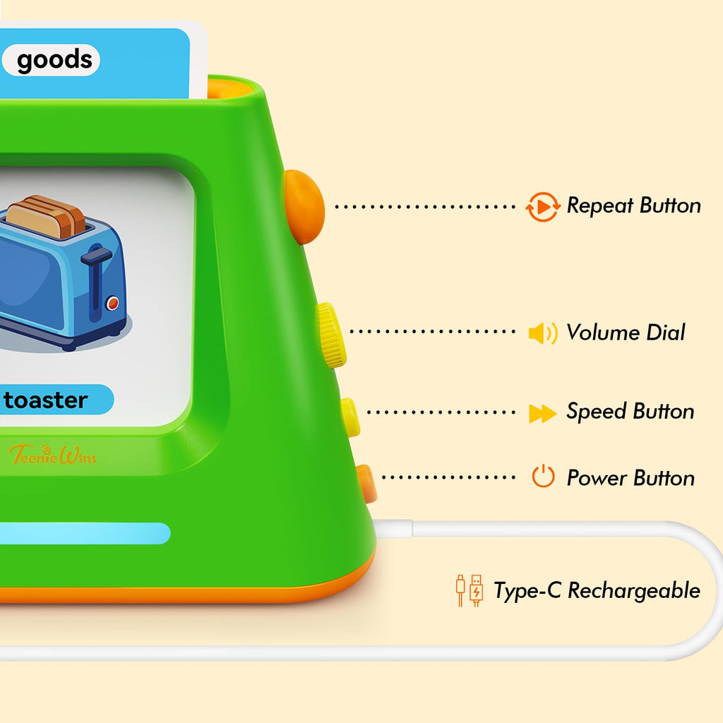 Teeniewins Talking Flash Cards for Toddlers: Self-standing & Dual-Speed Learning Toys with 448 Sight Words - Speech Therapy Toys for Autism Montessori Education - Birthday Gifts for Boys Girls Sensory