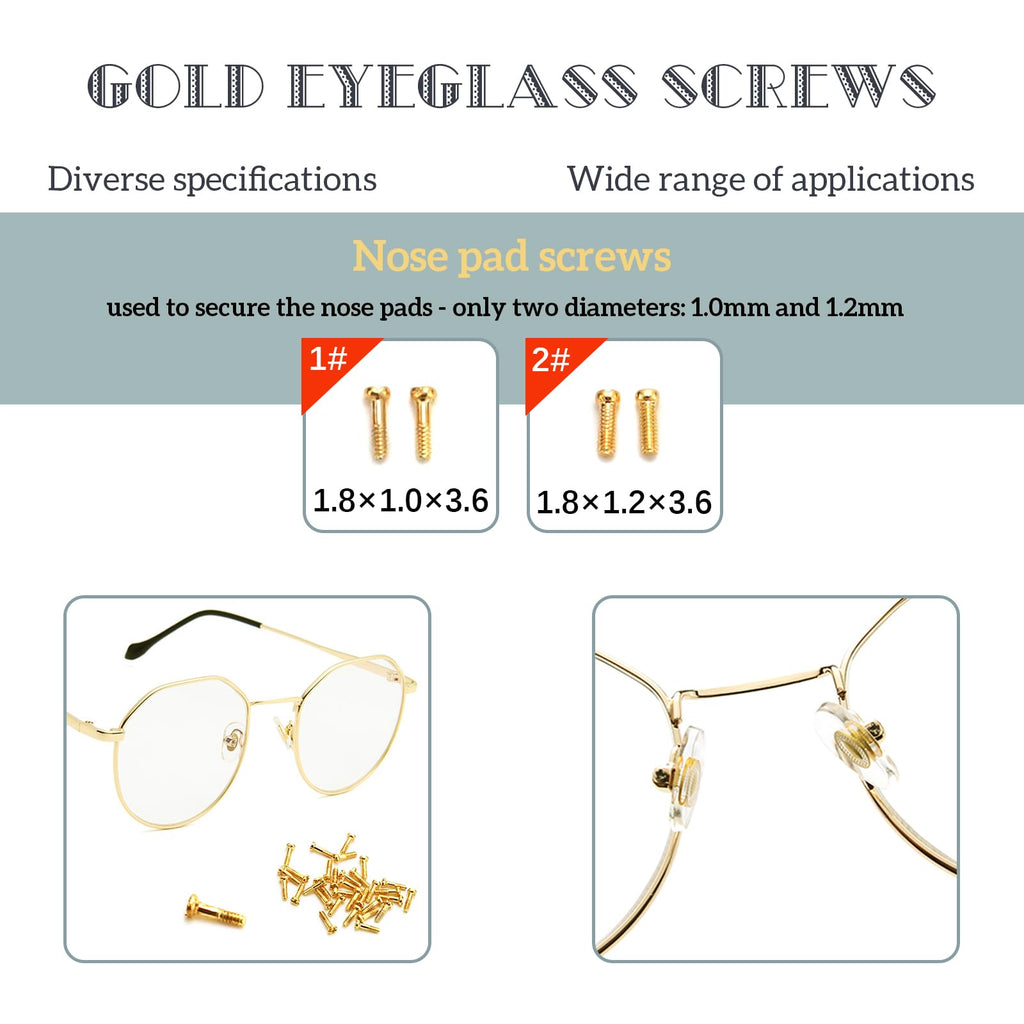 Eyeglass Repair Kit - YEEMO Glasses Repair Kit with Screws (Gold), Eyeglass Nose Pads, Precision Glasses Screwdriver Set: High Compatibility for Eyeglasses, Sunglasses, and Watch Repair