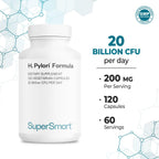Supersmart H. Pylori Formula 20 Billion CFU per Day - Probiotic Lactobacillus Reuteri DSM 17648 Supplement | Non-GMO & Gluten Free - 120 Vegetarian Capsules