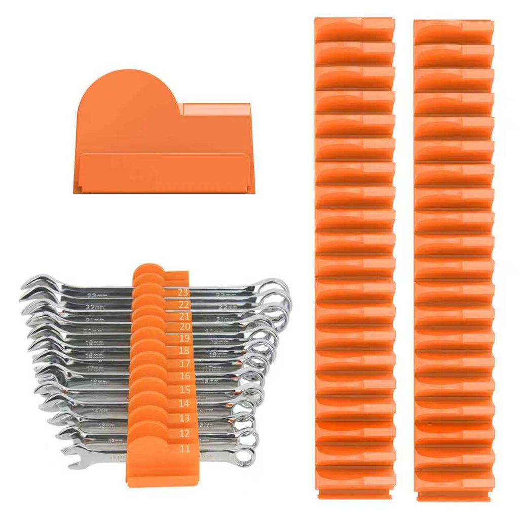 Mudygelay 52 pcs Modular Wrench Organizers for Tool Drawers - Wrench Rack with Metric&SAE Labels, Perfect Tool Storage Holder. Gift for Father and Boyfriend (Orange)