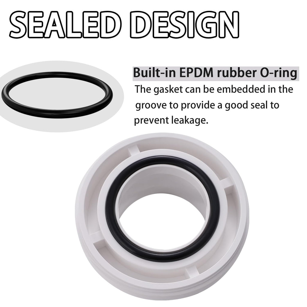 Carvedexquisitely 2" PVC Union Coupling Pipe Fitting (actual diameter 2.37") PVC Adapter Schedule 40(Socket x Socket), EPDM O-Ring, White 2 Pack
