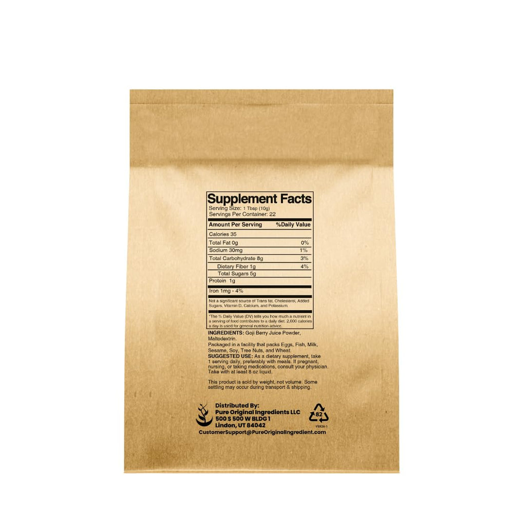 Pure Original Ingredients Goji Berry Powder (1lb) Wolfberry, Traditional Herbal Supplement, Non-GMO