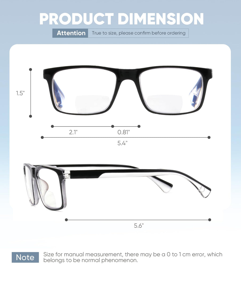 Missfive 2-Pack Light Bifocal Reading Glasses for Men, Blue Light Blocking For Near/Far Range Dual-use Spring Hinge, Anti UV/Eye Strain Comfort Quality Computer Readers, 1.5x