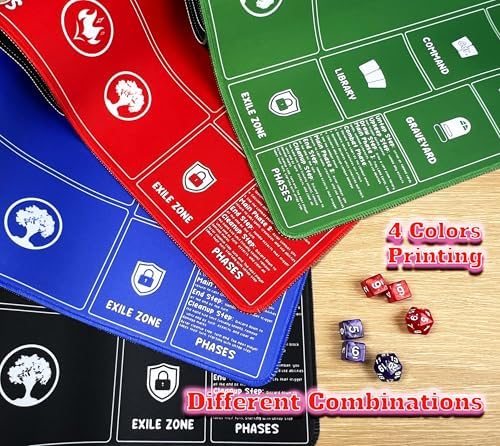 Card Game Playmats MTG Playmat for Beginner 2 Pack with Dices, Magic Mat Commander Deck Card Playmat for TCG MTG Accessories Play Mat 24x14 Inches Duel Card Battles, Red/Green