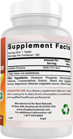 Best Naturals, Fast Acting Lactase Enzyme, 3000 FCC ALU, 180 Tablets (180 Count (Pack of 3))