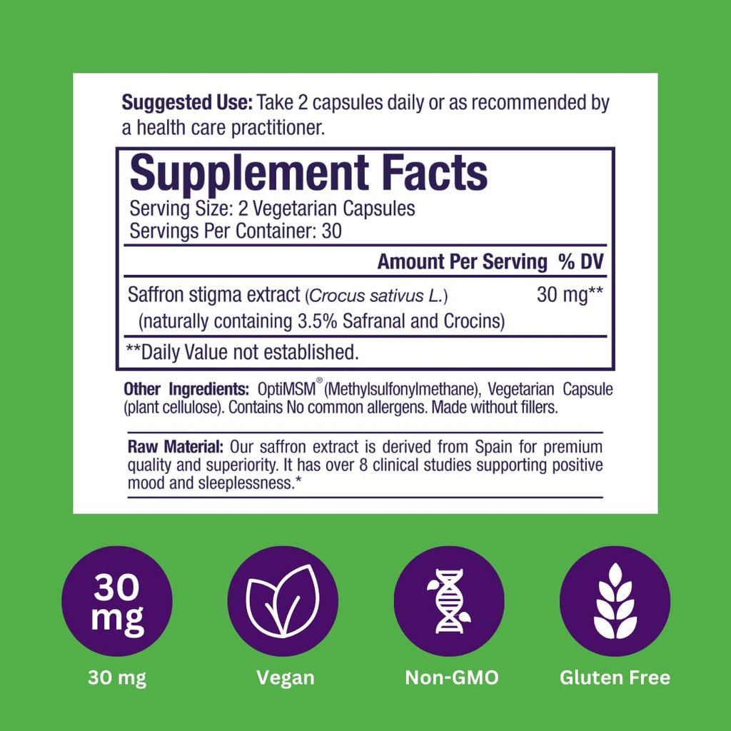 Paradise Herbs Saffr-Tone, Saffron Extract, Active Whole Spectrum Extract, Super Potent, Ultra Pure, Vegan, Non-GMO, Gluten Free, 60 Vegetarian Capsules