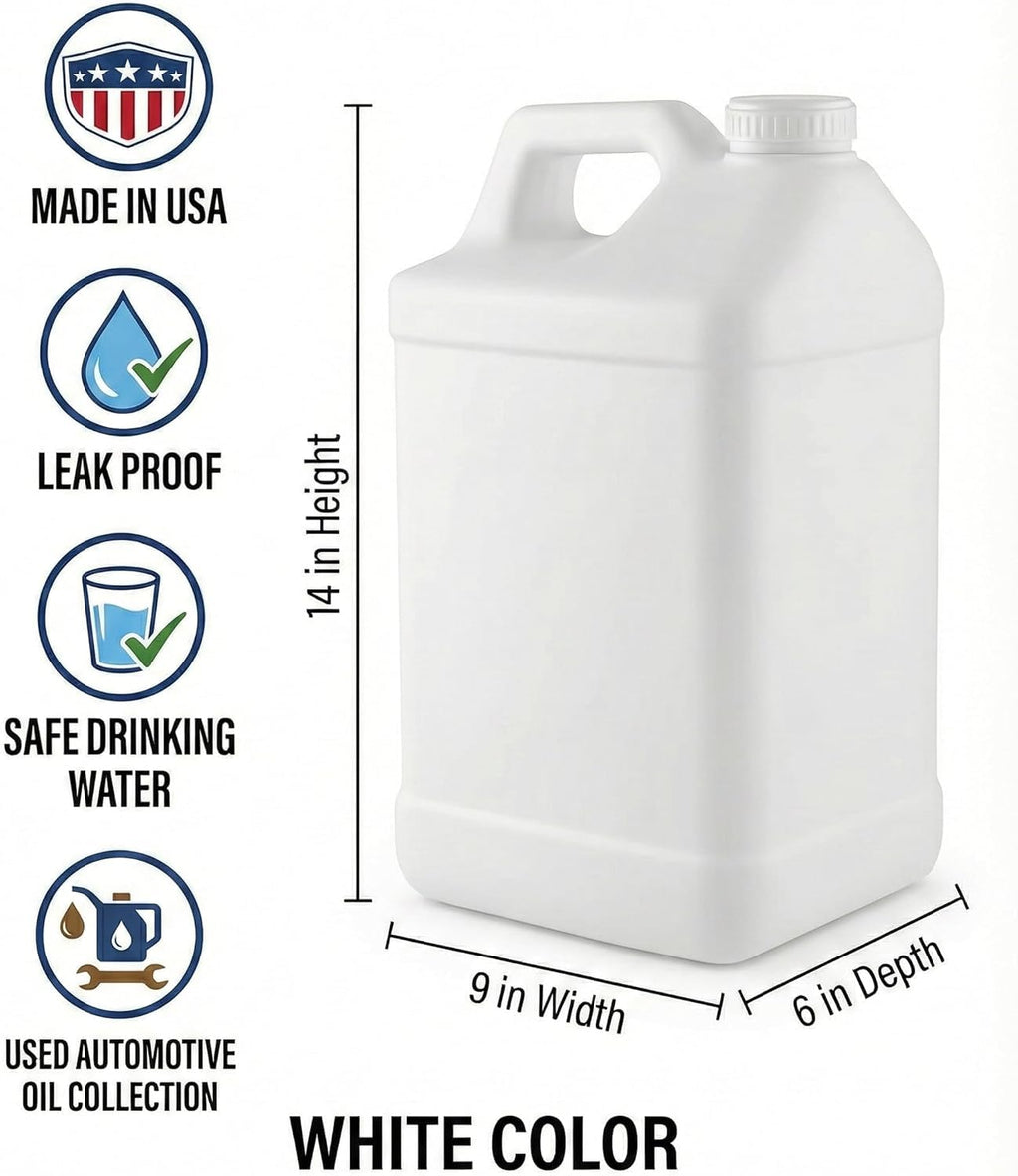kitchentoolz 2.5 Gallon Water Jug – Heavy-Duty HDPE Carboy for Automotive Used Oil & Liquid Storage – 10 Quart Mixing Container with Secure Lid – Made in USA - White 6 Pack