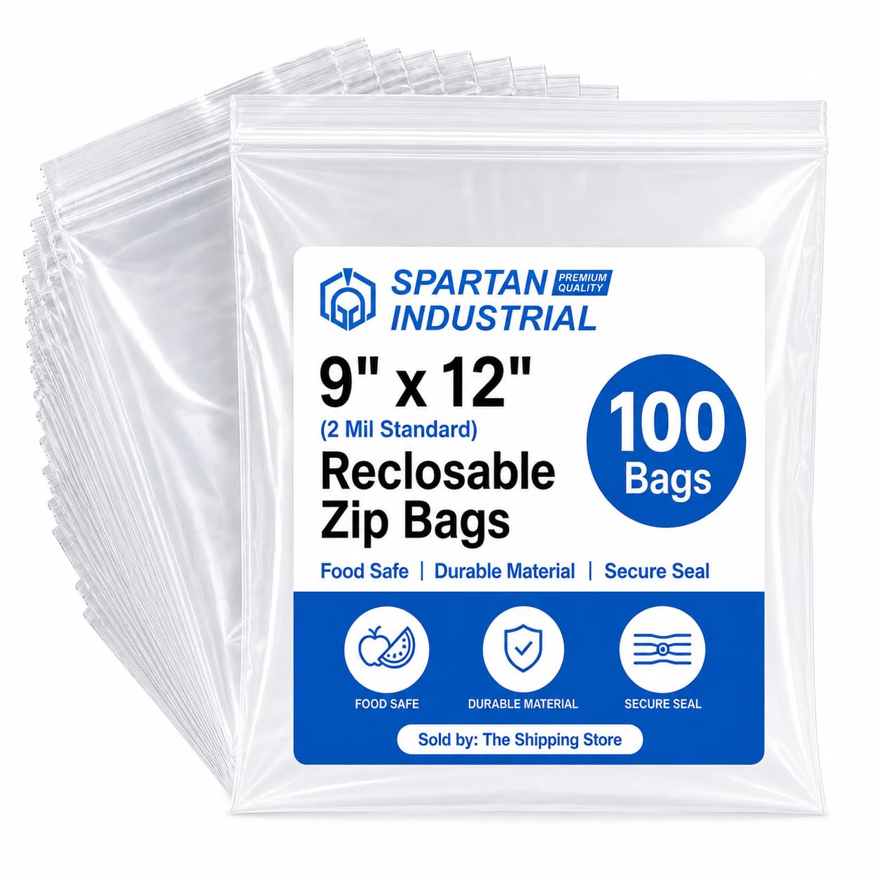 Spartan Industrial - 9" X 12" (100 Count) 2 Mil Clear Reclosable Zip Plastic Poly Bags with Resealable Lock Seal Zipper
