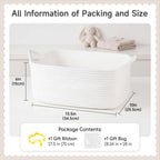 OIAHOMY Cotton Rope Gift Basket Empty with Bags & Ribbons, Woven Baby Shower Basket for Nursery & Pet Toys, Ideal Personalized Gift for Holidays, Birthdays & Decor, White