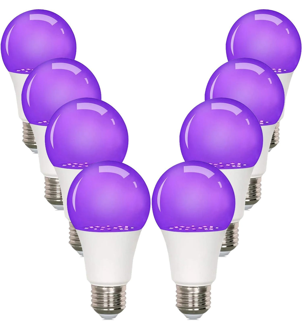 GODUORA 8-Pack LED Black Bulb, A19, UVA 385-400NM, 9W (100W Equivalent), E26 Head, Non-Dimmable, for Halloween Decorations, Glow Parties, Fluorescent Posters