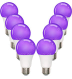 GODUORA 8-Pack LED Black Bulb, A19, UVA 385-400NM, 9W (100W Equivalent), E26 Head, Non-Dimmable, for Halloween Decorations, Glow Parties, Fluorescent Posters