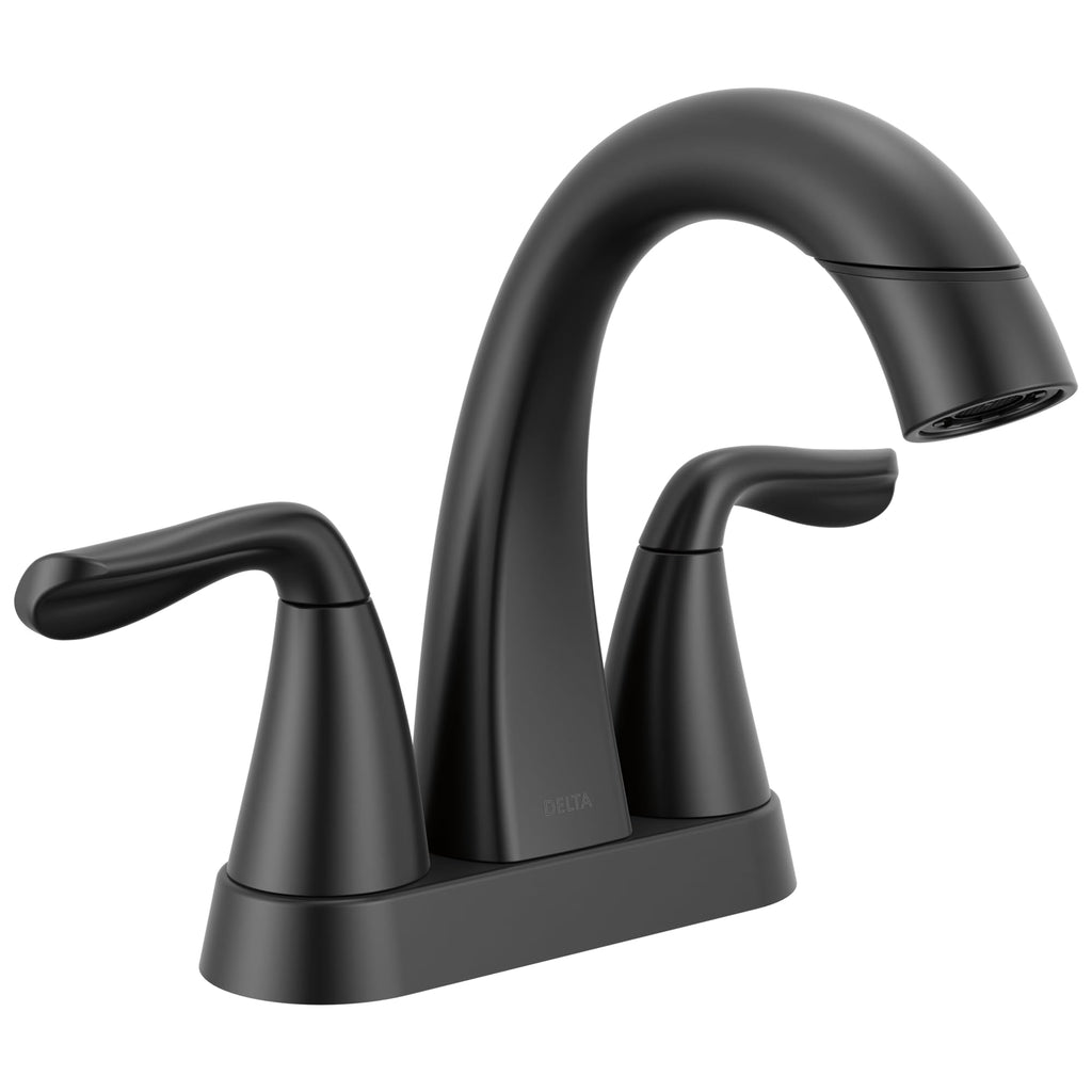 Delta Arvo Pull-Down Centerset Bathroom Faucet, Matte Black Bathroom Sink Faucet, Bathroom Faucet with Pull Out Sprayer, 3-Hole Bathroom Faucet, Matte Black 25840LF-BLPD