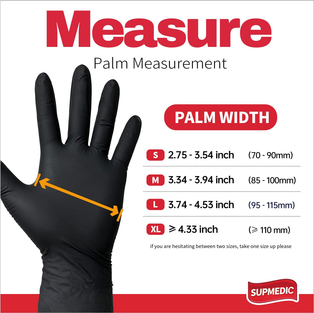 Supmedic Nitrile+ Disposable Gloves 5Mil Powder-Free Glove, Black 100 (L)