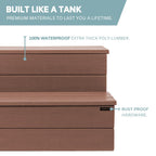 DENKOE Hot Tub Steps - Wood Looking Plastic - 100% Waterproof - Brown Non Slip, Heavy Duty, Multi Use as Porch Steps, Hot Tub Stairs, Outdoor Stairs, Fits Any Spa Size