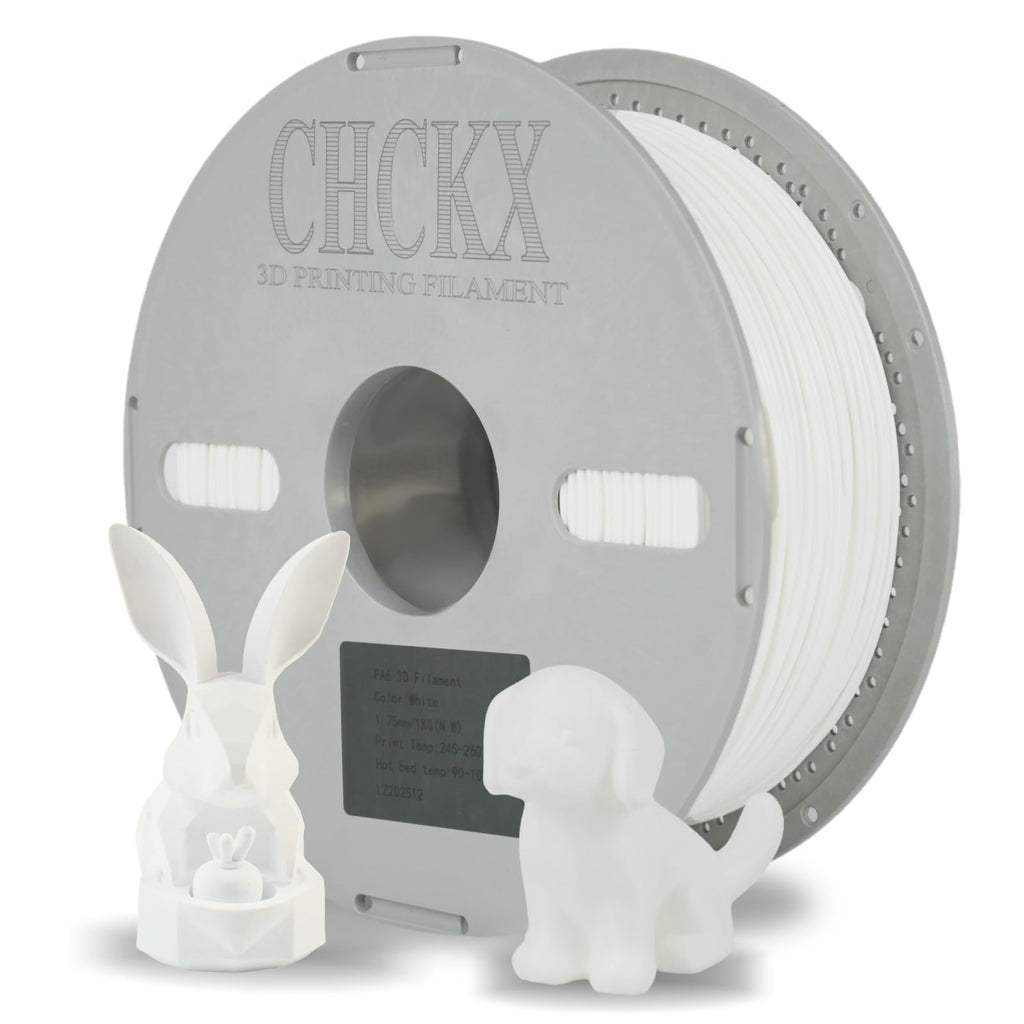 CHCKX Nylon Filament PA6 Nylon 6+66 3D Printer Filament 1.75mm Polyamide (PA) 1kg Spool (2.2lbs) Dimensional Accuracy +/- 0.02 mm, Fit Most FDM Printer (White)