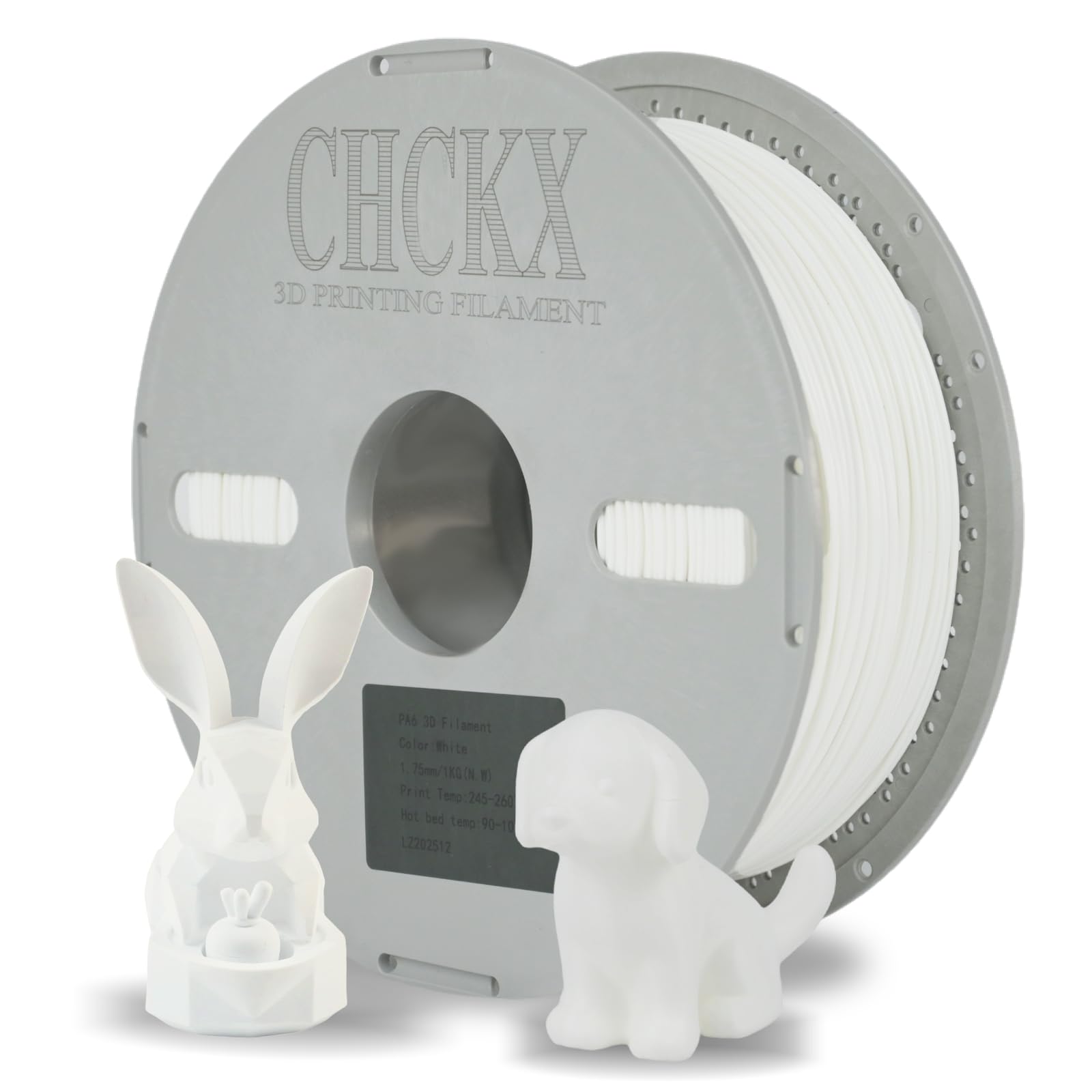 CHCKX Nylon Filament PA6 Nylon 6+66 3D Printer Filament 1.75mm Polyamide (PA) 1kg Spool (2.2lbs) Dimensional Accuracy +/- 0.02 mm, Fit Most FDM Printer (White)