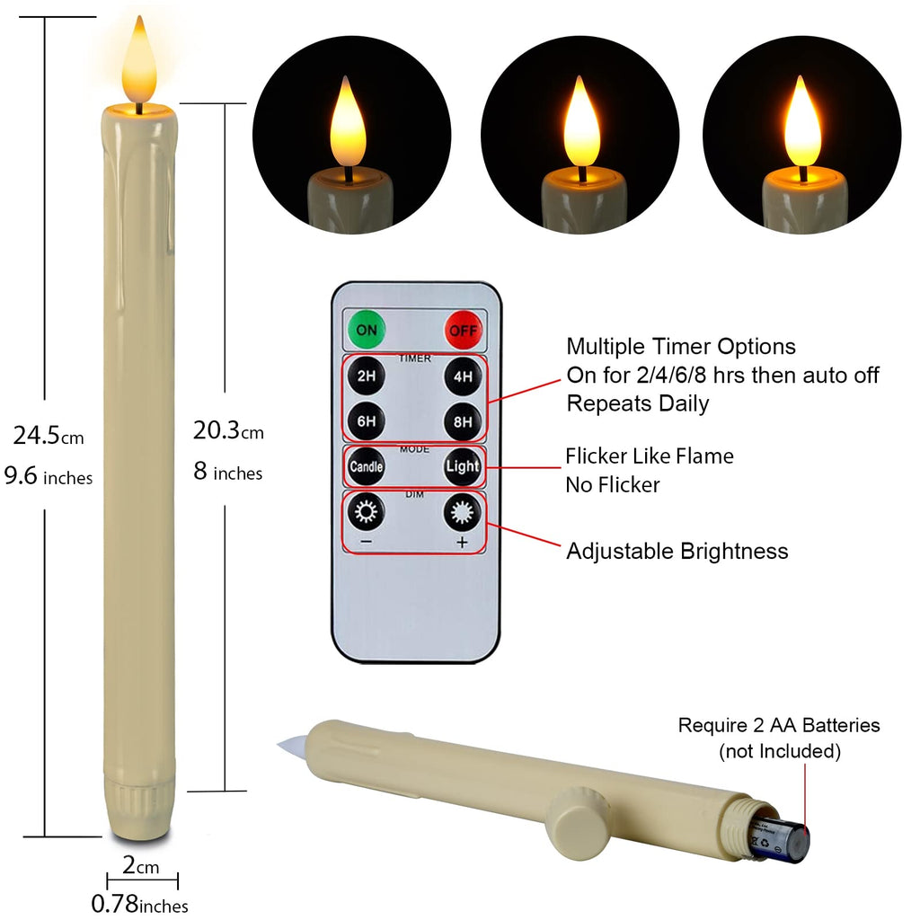 Homemory 24 Pcs Flameless Taper Candles with Remote, Timer, Plastic Battery Operated CandleSticks, Ivory Led Window Candles with Flickering Light, 9.6 Inches for Christmas Home Wedding Decor