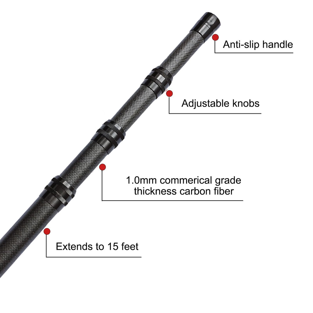 Fzkaly Carbon Fiber Pool Pole, Professional 15 FT Telescoping Swimming Pool Cleaning Pole 4.6 to 15 FT, Ultra-Lightweight 4-Section Adjustable Skimmer Pole for Nets, Brushes, Vacuums – Rustproof