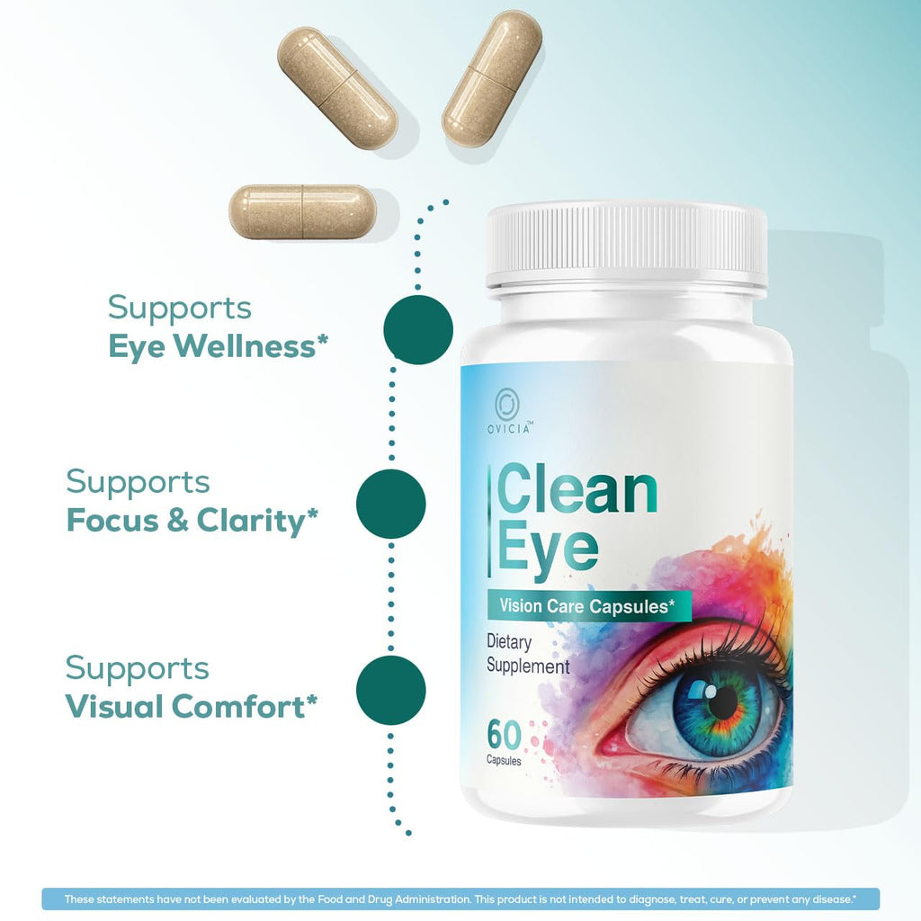 Clean Eye Capsules - Official CleanEye Pills Advanced Premium Formula Support Maximum Strength, All Natural Ingredients Vitamins for Overall Health & Wellness, 60 Capsules for 1 Month