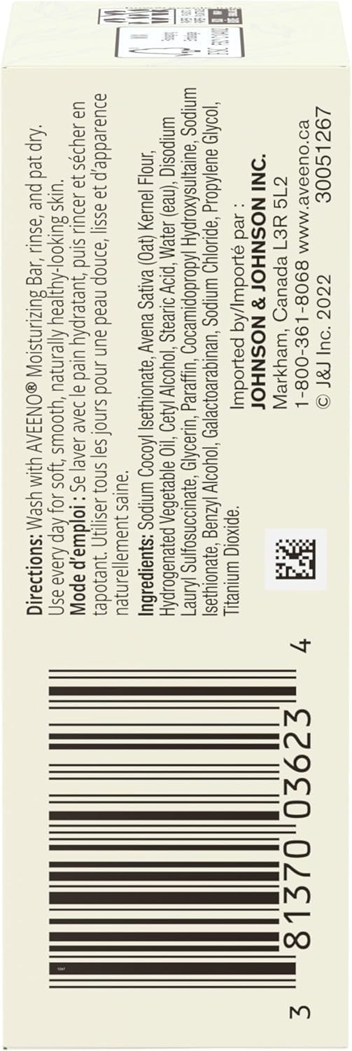 Aveeno Gentle Moisturizing Bar Facial Cleanser with Nourishing Oat for Dry Skin, Fragrance-free, Dye-Free, & Soap-Free, 3.5 oz (Pack of 4)