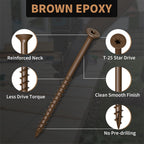 Deck Screws 3-1/2 Inch, 310PCS, FIXLINK #10 x 3-1/2" Wood Screws, Brown