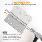 Luxbaro 6 Pack Brushed Nickel Door Hinges 4 Inch, Exterior Door Hinges with Square & 5/8" Radius, Removable Pin, Perfect for Heavy-Duty Front & Back Door, Antirust & No Squeaks