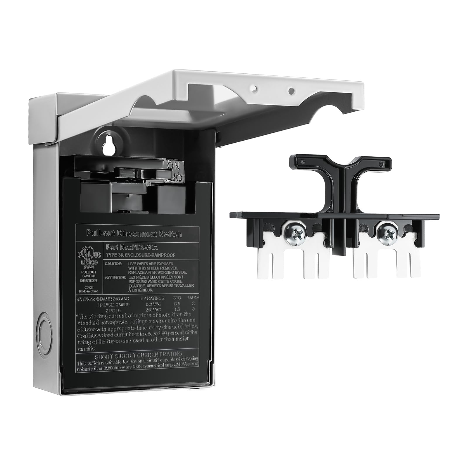 CHGAOY 60 Amp AC Disconnect Switch Outdoor 120/240VAC Pull Out Switch Waterproof Metal Box for Air Conditioning Fused (Fuse not Included)