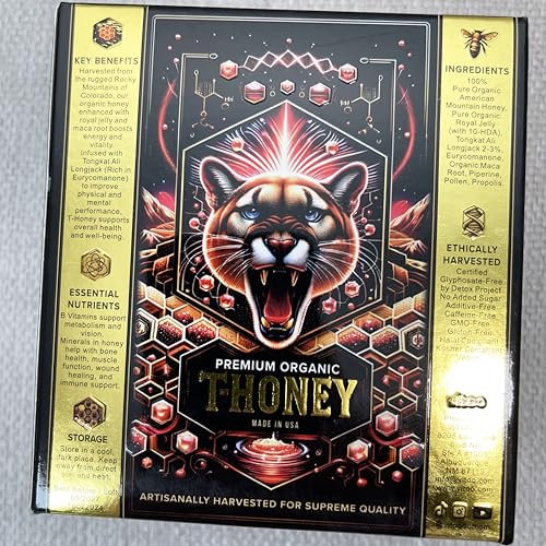Organic Honey Packets Made in USA – Raw Honey with Premium Royal Jelly, Pure Bee Pollen & Potent Herbal Complex – Elite Men's Vitality & Stamina Boost – 16 Sachets (14g each)