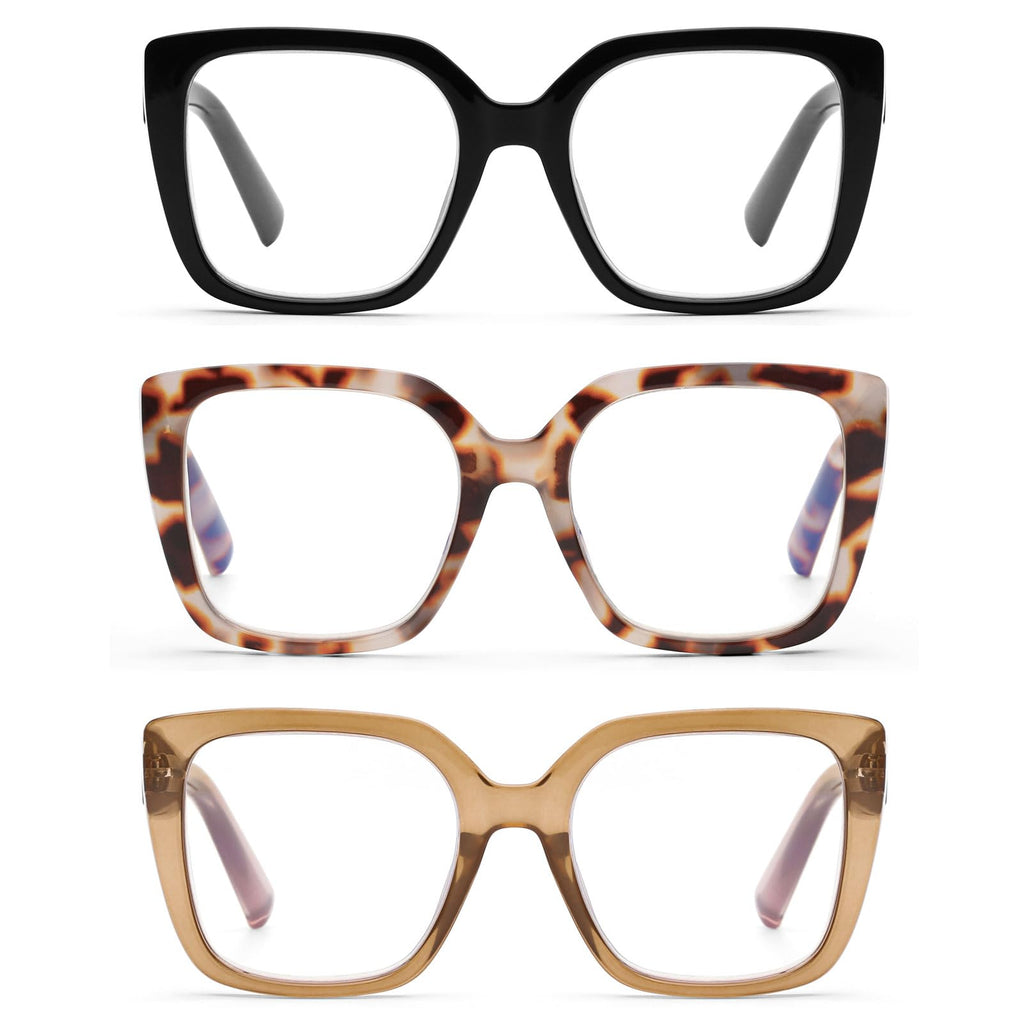 DOOViC 3 Pack Oversized Reading Glasses for Women Blue Light Blocking Square Stylish Computer Readers +1.75 Strength