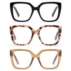 DOOViC 3 Pack Oversized Reading Glasses for Women Blue Light Blocking Square Stylish Computer Readers +1.75 Strength
