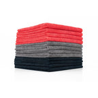 The Rag Company - All-Purpose Microfiber Terry Cleaning Towels - Commercial Grade, Highly Absorbent, Lint-Free, Streak-Free, Kitchens, Bathrooms, 300gsm, 16in x 16in, Red + Grey + Black (12-Pack)