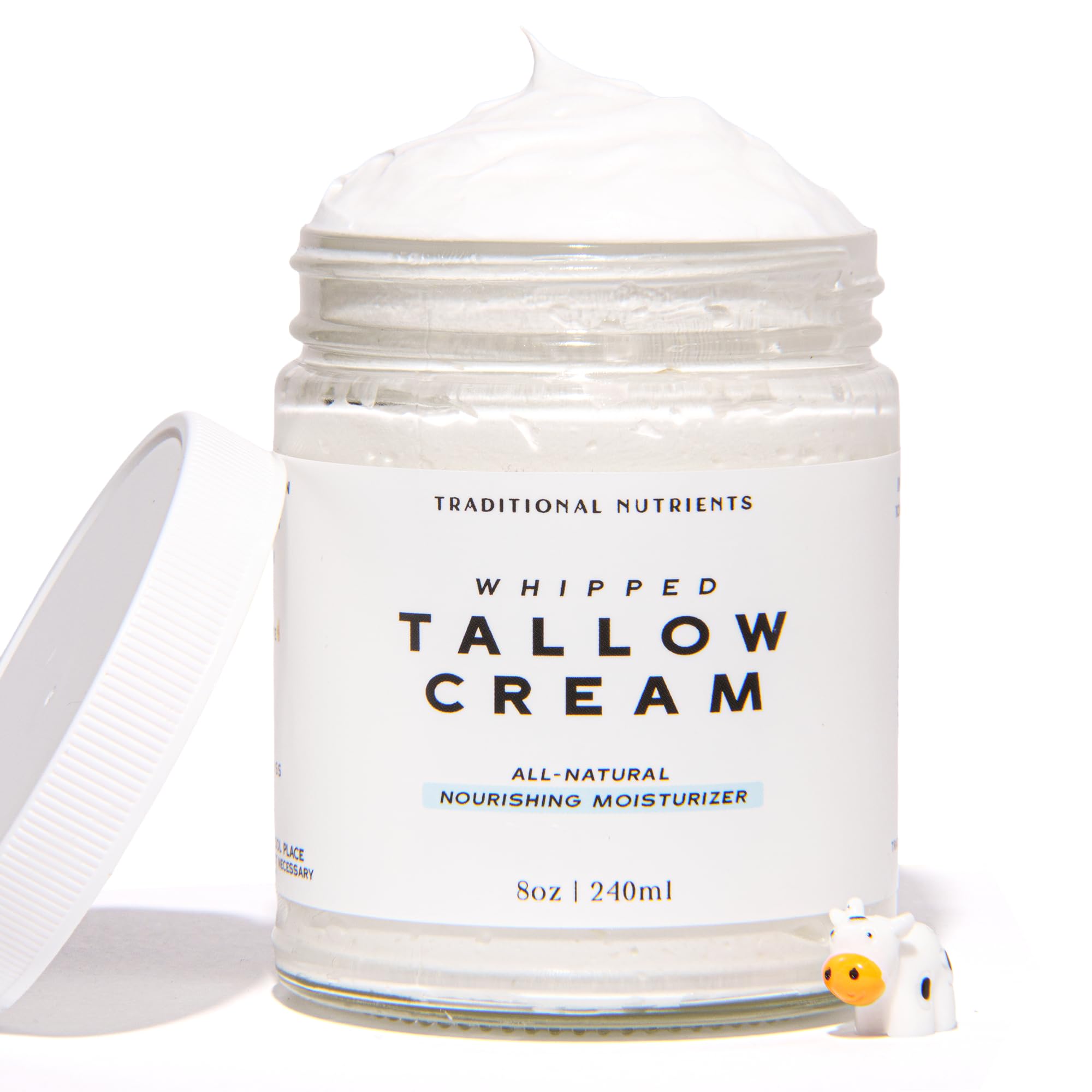 Traditional Nutrients Whipped Tallow Skin Cream GRASS FED + Plain, No Additives, Tallow Face Cream, Tallow Lotion, Glass Jar, Tallow Balm, Beef Tallow Moisturizer (8 oz.)